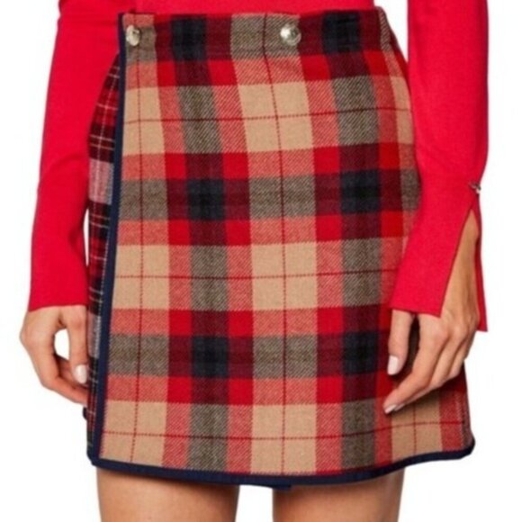 Tommy Hilfiger Womens 16 Wool Cashmere‎ Blend Plaid Wrap Skirt NWT - Picture 1 of 13